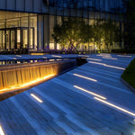 Linear LED Step Light in Stainless Steel and Glass, Minimalist Waterproof Outdoor Fixture