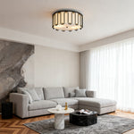 Aurelia Drum Flush Mount Ceiling Light in Matte Black with Opal Acrylic Shade