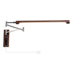 Swing Arm Wall Sconce in Silver Iron with Walnut Accents, Mid-Century Modern LED Reading Lamp