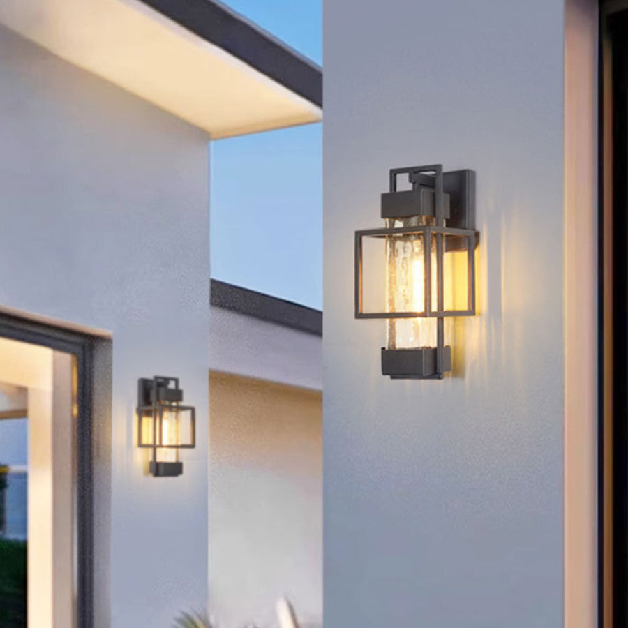 Vintage Wrought Iron Outdoor Wall Sconce with Clear Glass Shade