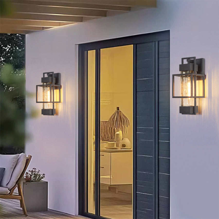 Vintage Wrought Iron Outdoor Wall Sconce with Clear Glass Shade