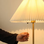 Sculptural Wooden Floor Lamp with Pleated Fabric Shade