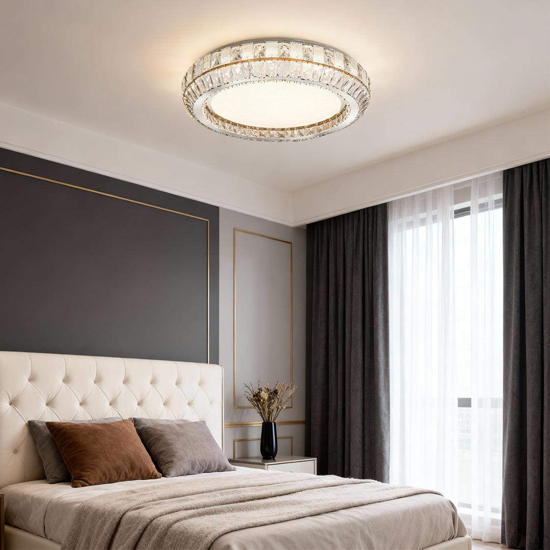 Lumina Crystal Flush Mount Ceiling Light – Contemporary LED Linear Fixture