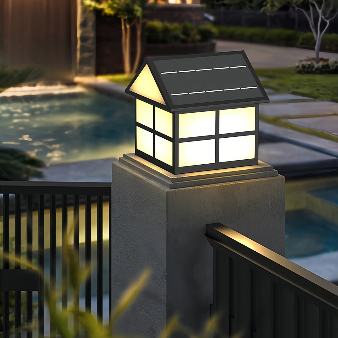 House-Shaped Outdoor Pillar Light in Black Stainless Steel
