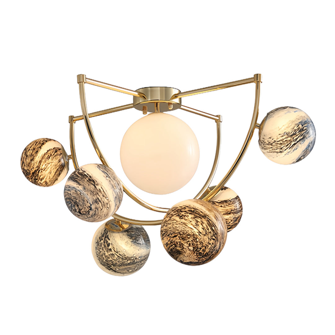 Gold Planet Semi Flush Ceiling Light – Modern Art Glass Shade