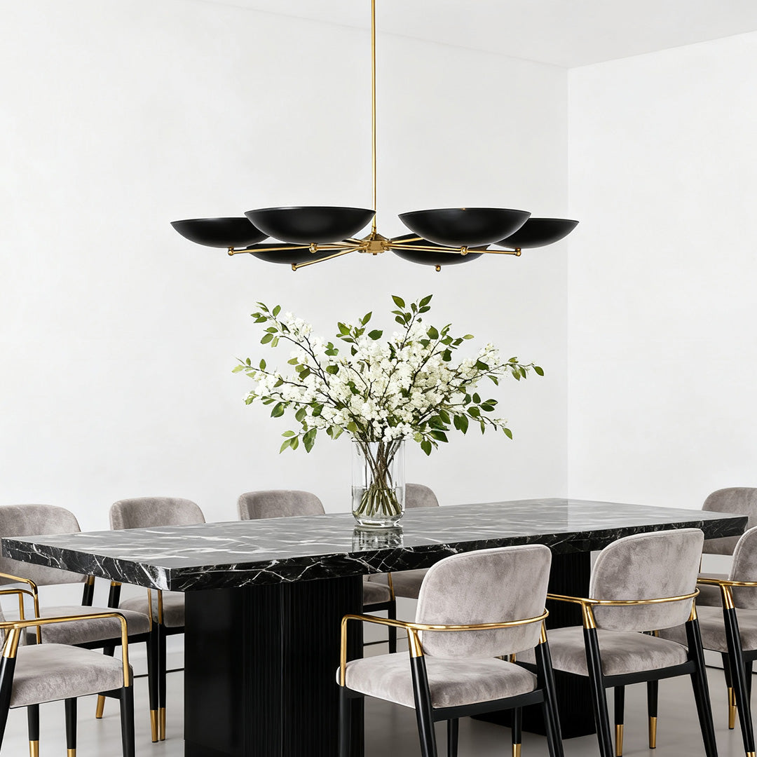 Noir et Or Chandelier – Contemporary French Vintage Six-Light Pendant