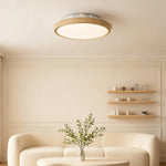 Modern Bladeless Ceiling Fan with Dimmable LED Light, Round Flush Mount in White or Wood Grain