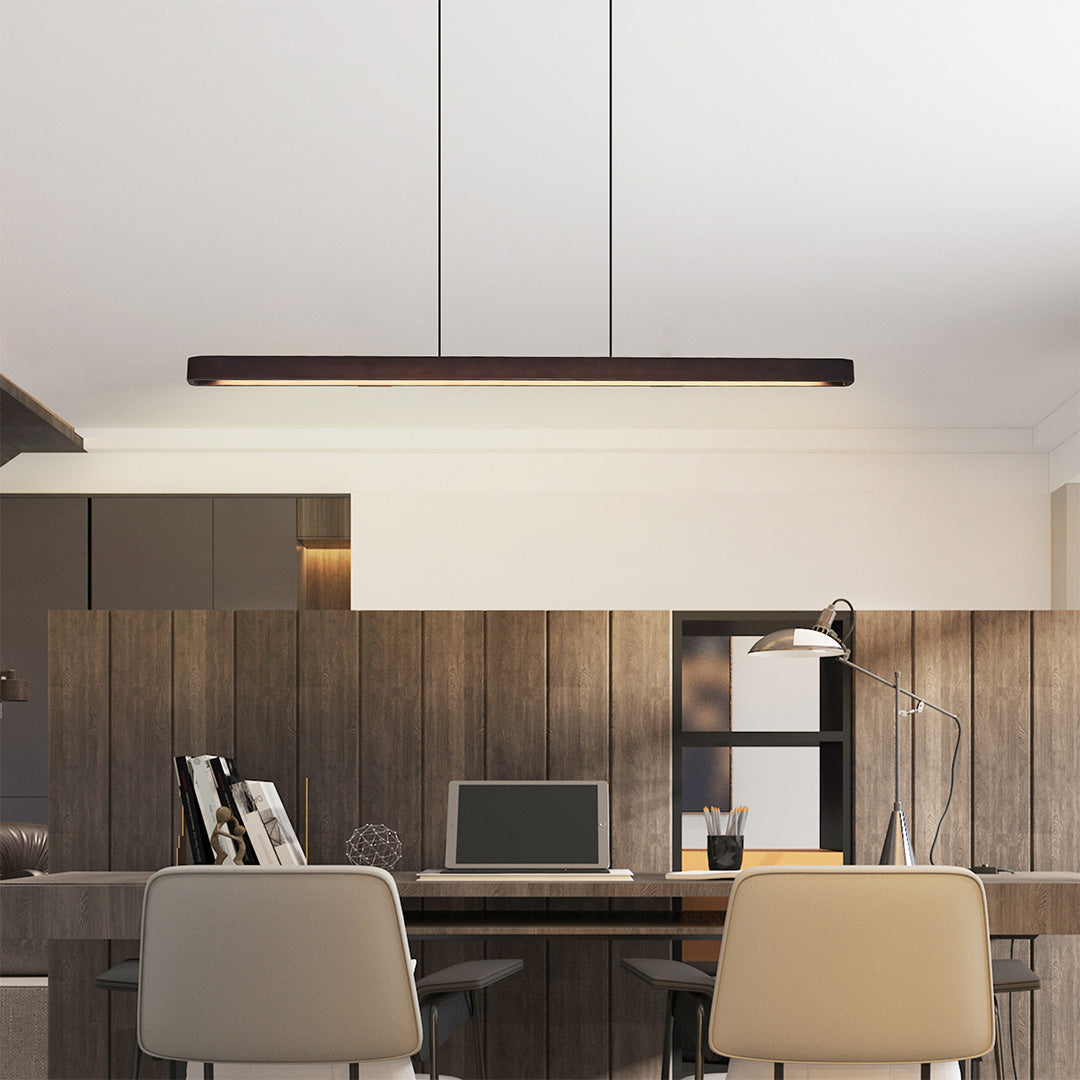 Linear Pendant Light with Walnut Wood Accents, Japanese Minimalist Island Lighting