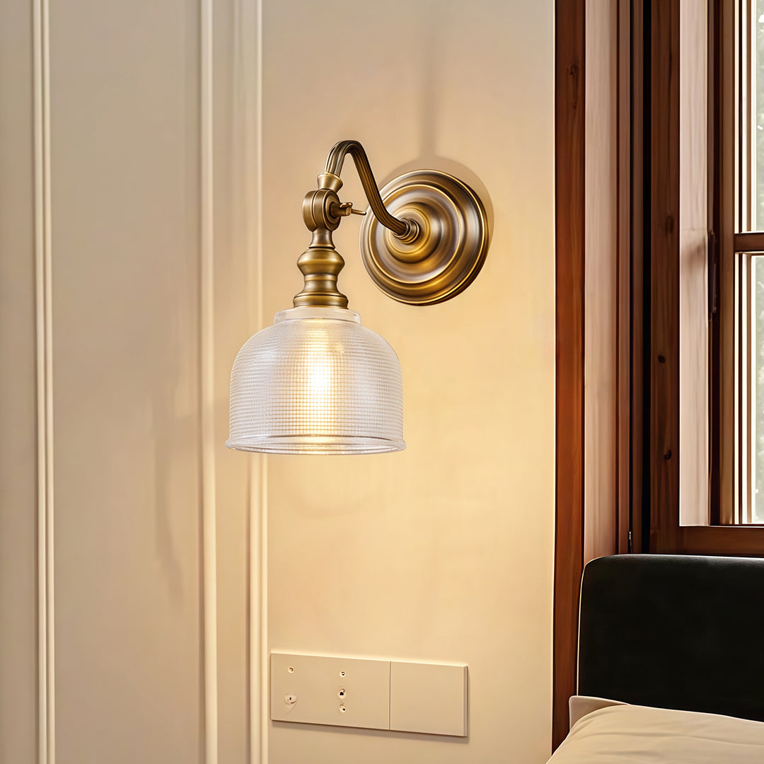 American Retro Solid Brass LED Wall Sconce for Bedroom and Living Room