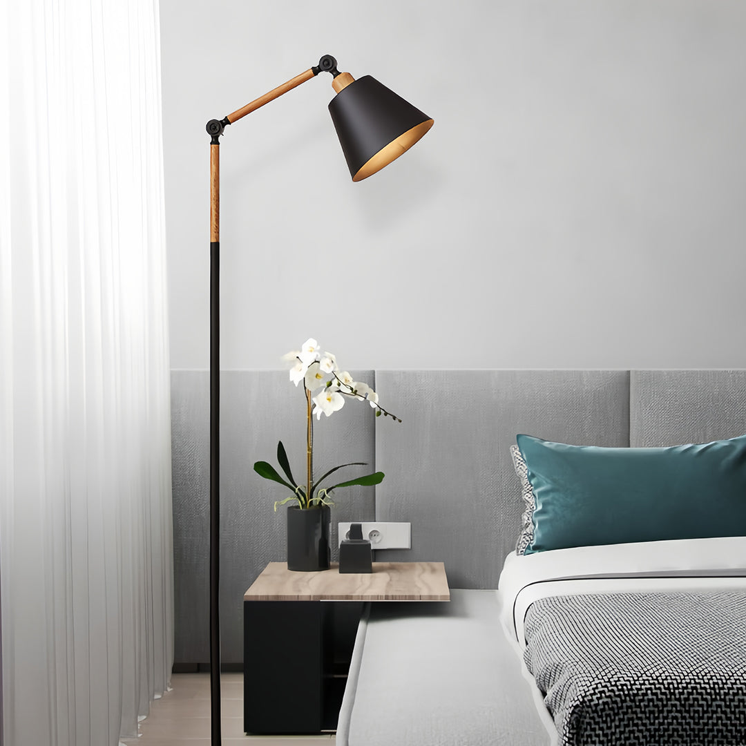 Modern Metallic Floor Lamp with Adjustable Arm for Living Room