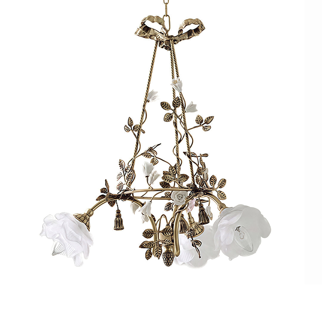 Aurelia Floral Brass Chandelier with White Glass Petals
