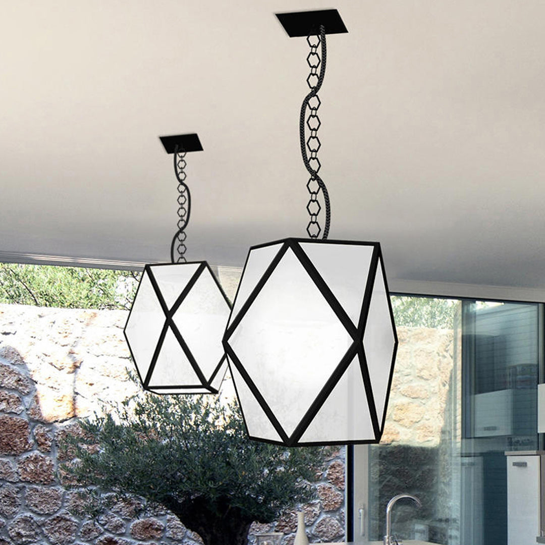 Pavilion Outdoor Pendant Light – Contemporary Black Stainless Steel LED Lantern