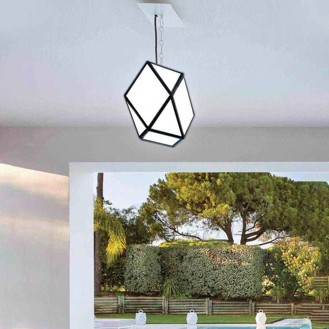 Pavilion Outdoor Pendant Light – Contemporary Black Stainless Steel LED Lantern