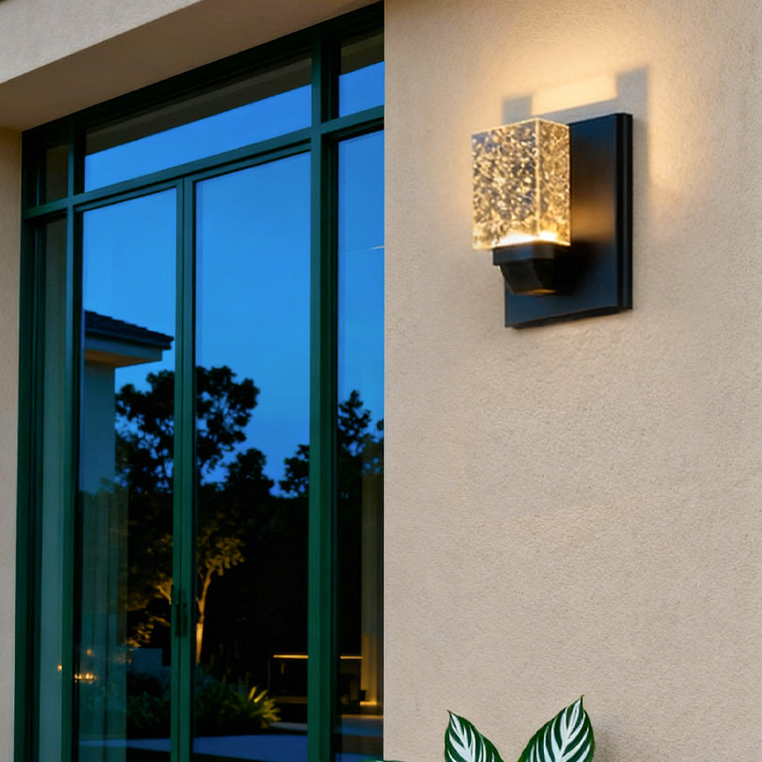 Crystal Outdoor Wall Sconce — IP65 Waterproof LED Light in Black Stainless Steel