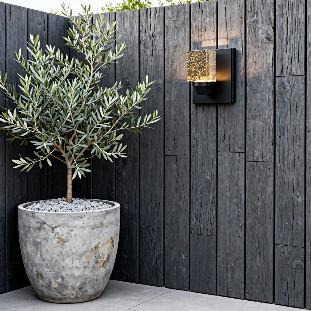 Crystal Outdoor Wall Sconce — IP65 Waterproof LED Light in Black Stainless Steel