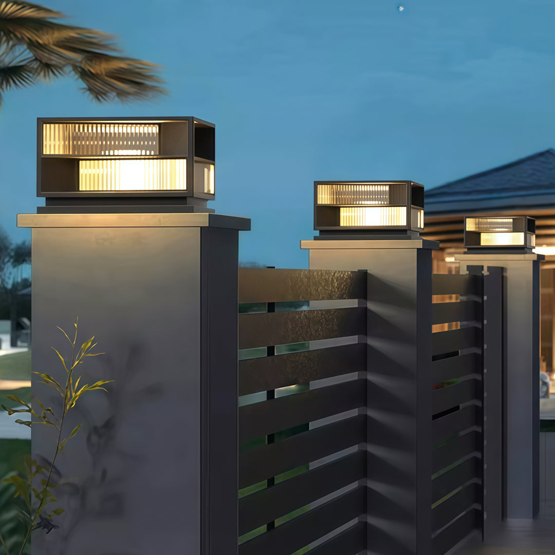 Modern Outdoor Pillar Light in Black Stainless Steel with LED