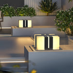 Outdoor Pillar Lights with Faux Marble Shade in Black Stainless Steel