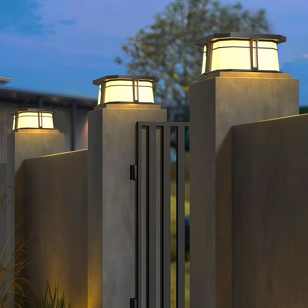 Modern Pillar Top Outdoor Lights in Gray Stainless Steel