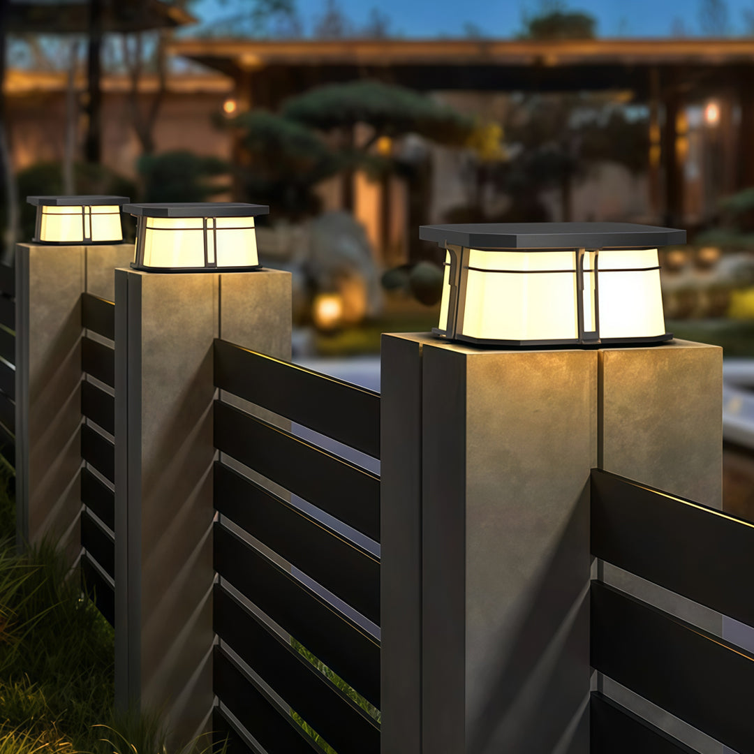 Modern Pillar Top Outdoor Lights in Gray Stainless Steel