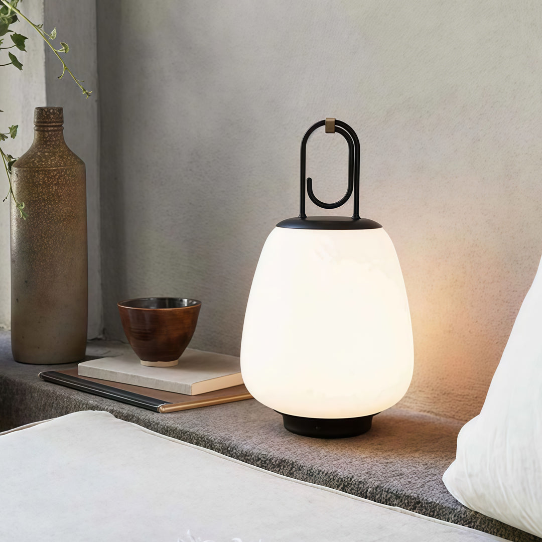 Portable Table Lamp with USB Charging, Mid-Century Design in Iron and Glass