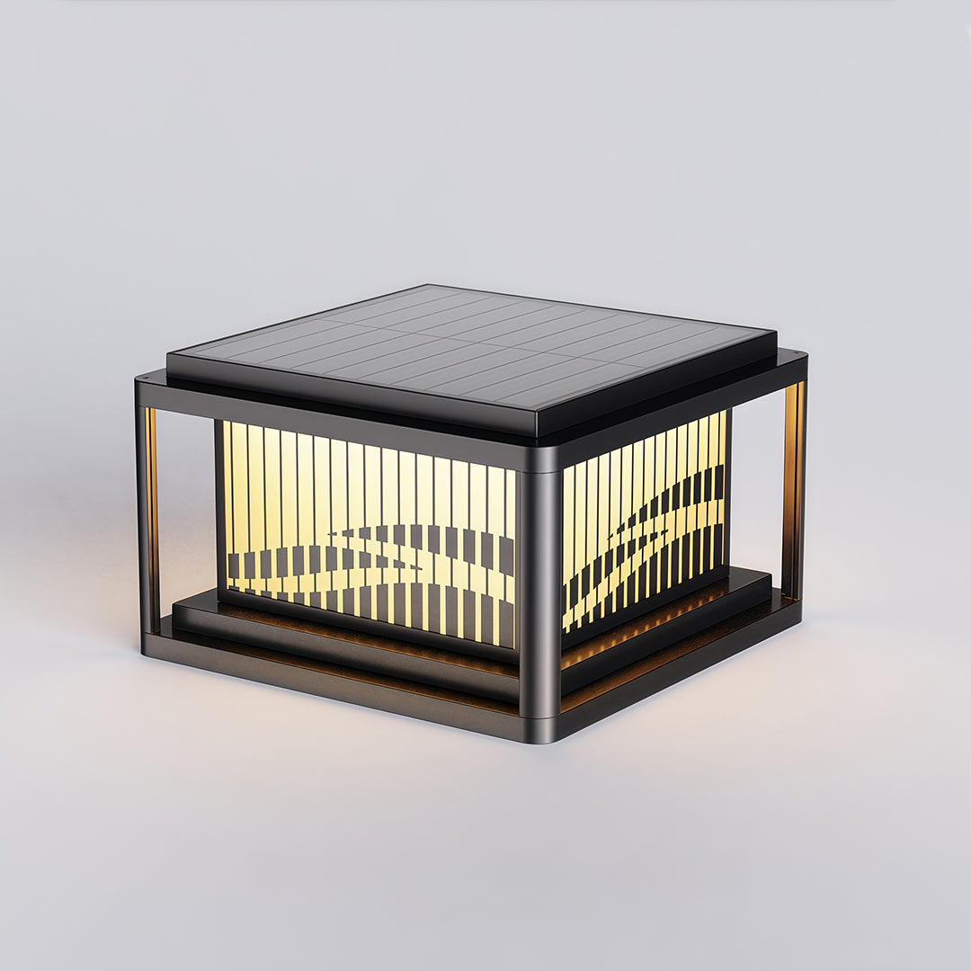 Wave Pattern LED Pillar Light – Modern Outdoor Post Lamp in Black