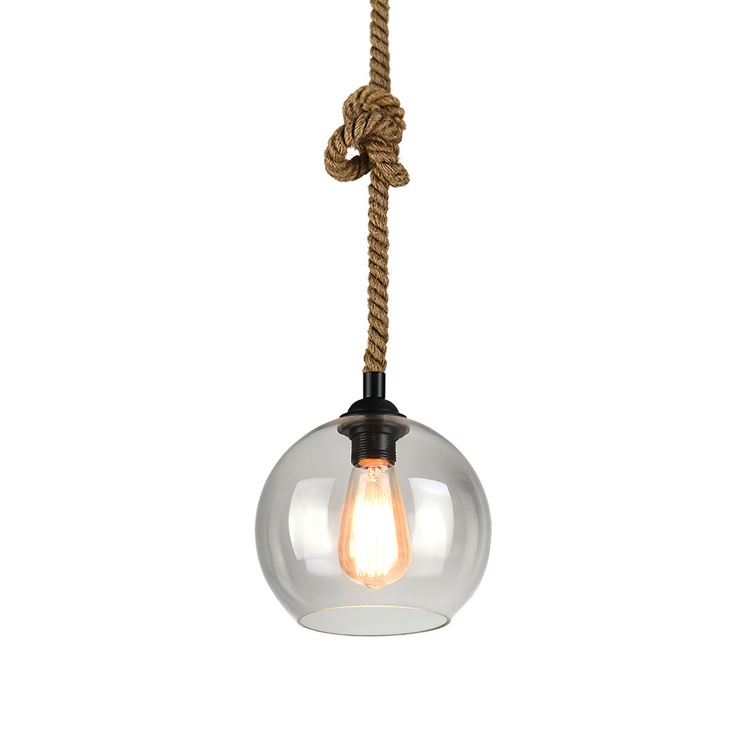 Artisan Glass Pendant Light with Natural Hemp Rope – Minimalist LED Ceiling Lamp
