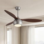 Silver LED Ceiling Fan with Wood Grain Blades for Modern Interiors