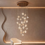 Crystal Staircase Chandelier with Gold Frame and Adjustable LED Lighting