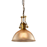 Nordic Textured Glass Pendant Light with Brass Accents, Adjustable Chain