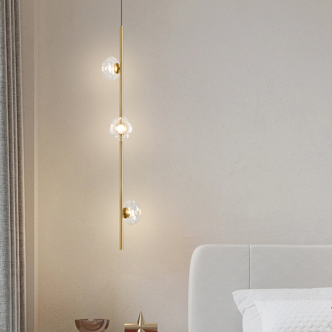 Modern Vertical Pendant Light with Pleated Glass Shades, Brass or Black Finish