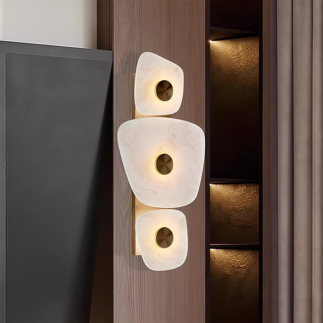 Italian Minimalist Copper Wall Sconce with Natural Marble Shade