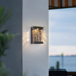 Modern Rectangular Outdoor Wall Sconce in Black Aluminum with Water-Drop Glass