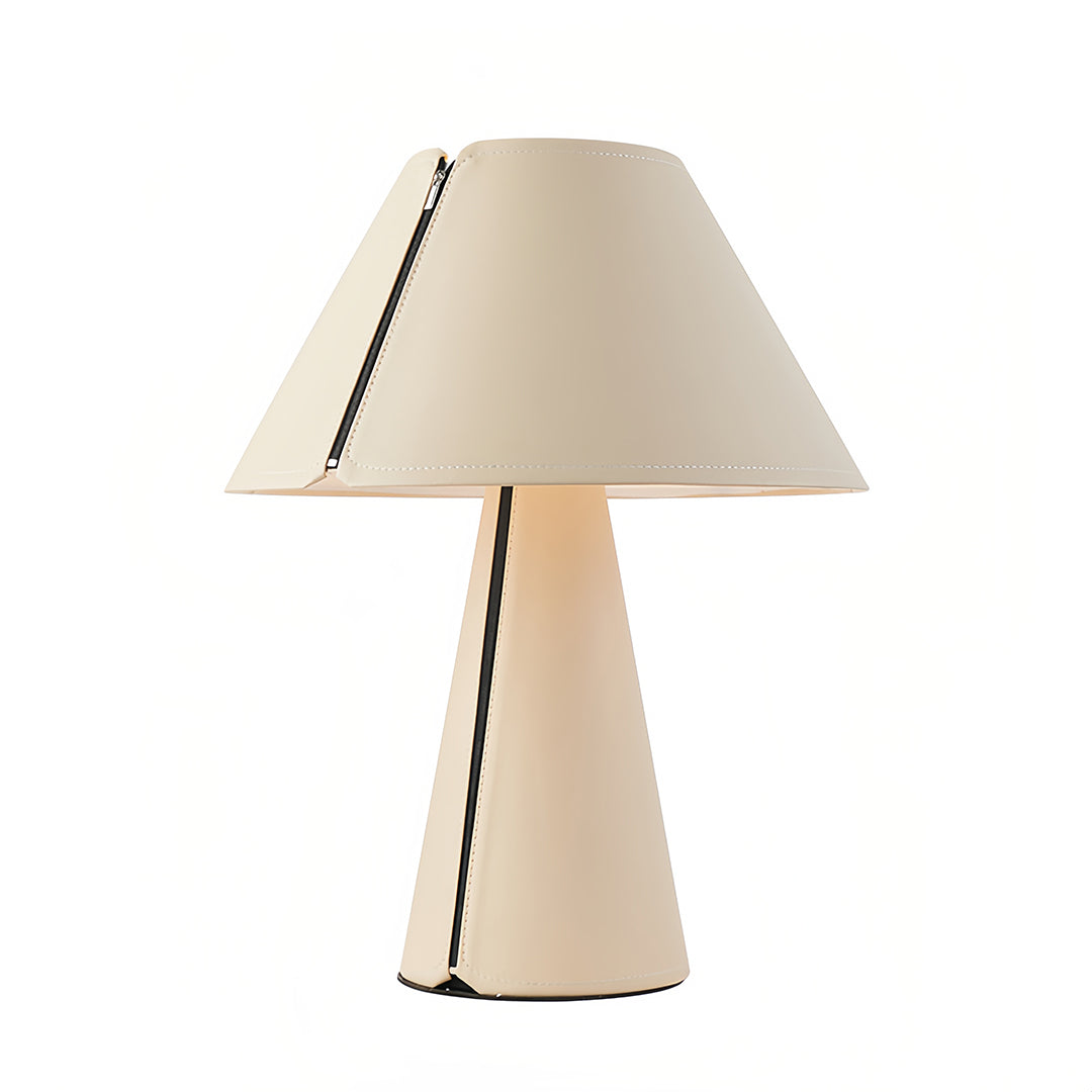 Pleated White Table Lamp with Leather Accent – Modern Bedside Lighting