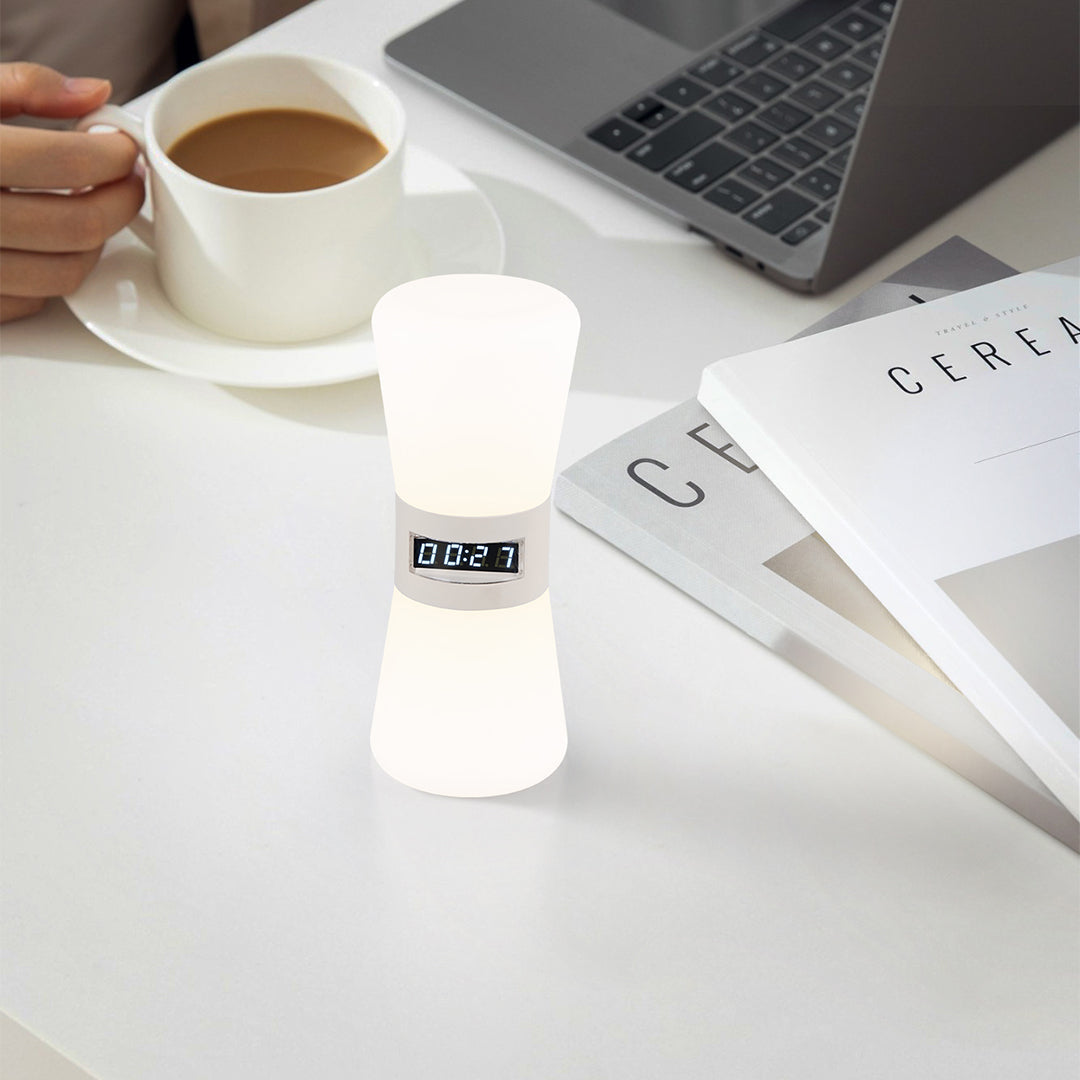 White Hourglass Table Lamp with Gravity Sensor and Warm LED Glow