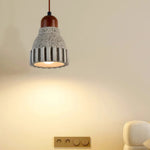 Wabi-Sabi Wood Pendant Light with Cement Accent, Adjustable Hanging