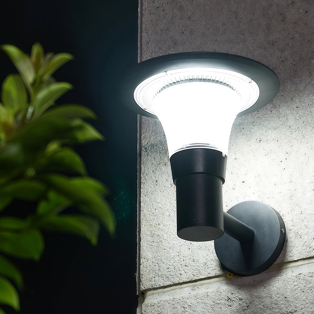 Aria Solar Wall Sconce — Black Aluminum Outdoor Light