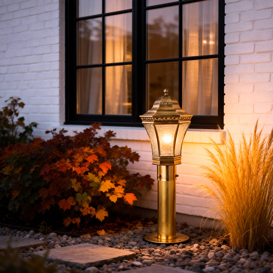 Solid Copper Outdoor Path Light with Clear Glass Shade