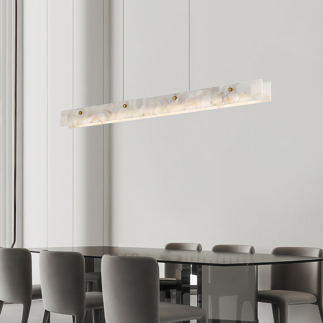 Copper Linear Pendant Light with Cloud Stone Shade