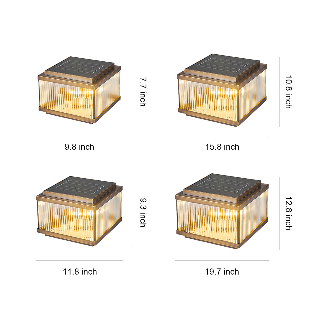 Copper Pillar Light with Ribbed Glass Shade, Modern Outdoor Post Light