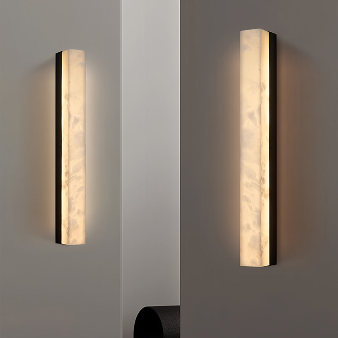 Hammered Copper Linear Wall Sconce with Marble Shade – Modern Minimalist LED Lighting