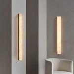 Hammered Copper Linear Wall Sconce with Marble Shade – Modern Minimalist LED Lighting