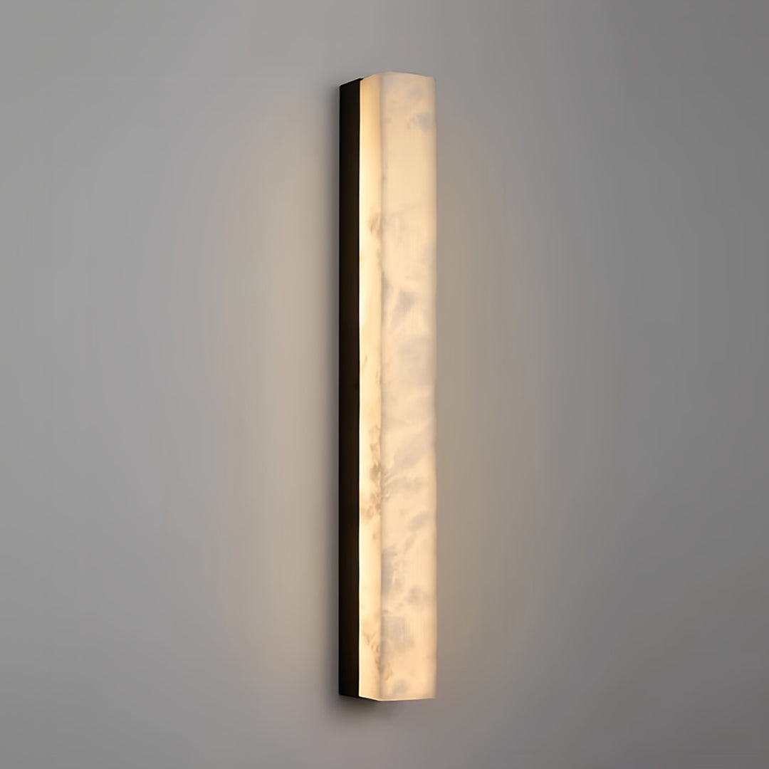 Hammered Copper Linear Wall Sconce with Marble Shade – Modern Minimalist LED Lighting