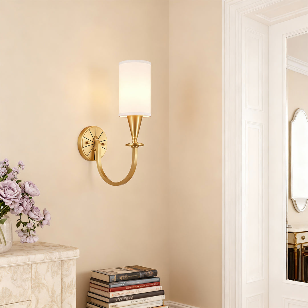 Copper Fabric Wall Sconce – American Style Bedroom Lighting