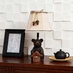 Bear Table Lamp with Fabric Shade – European Designer Resin Sculpture Light