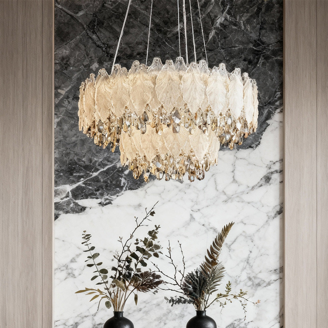 Champagne Gold Crystal Chandelier with Adjustable Chain, French Palace Style Ceiling Light