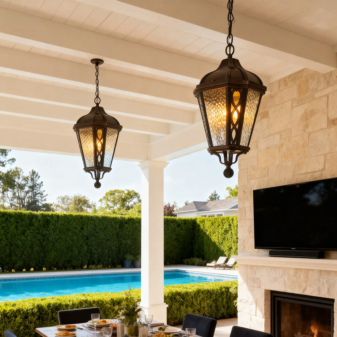 Outdoor Black Lantern Pendant Light with Adjustable Chain