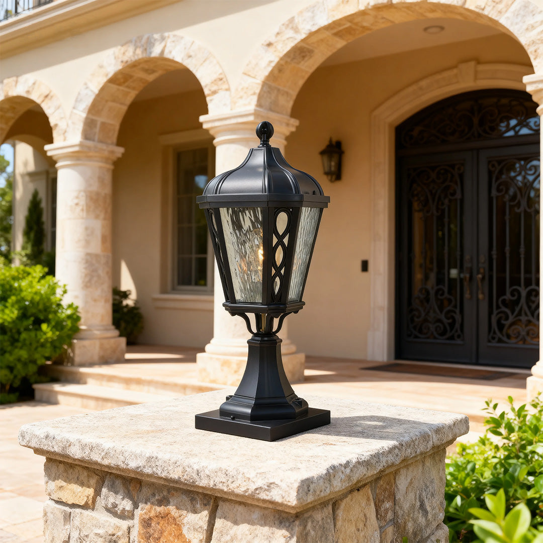 Aria Black Aluminum Post Light with Clear Glass Shade – Weatherproof Outdoor Pillar Lamp