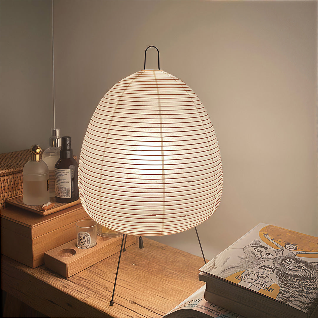 Wabi-Sabi Rice Paper Table Lamp with Aluminum Frame, Minimalist Japanese Design for Bedroom & Study
