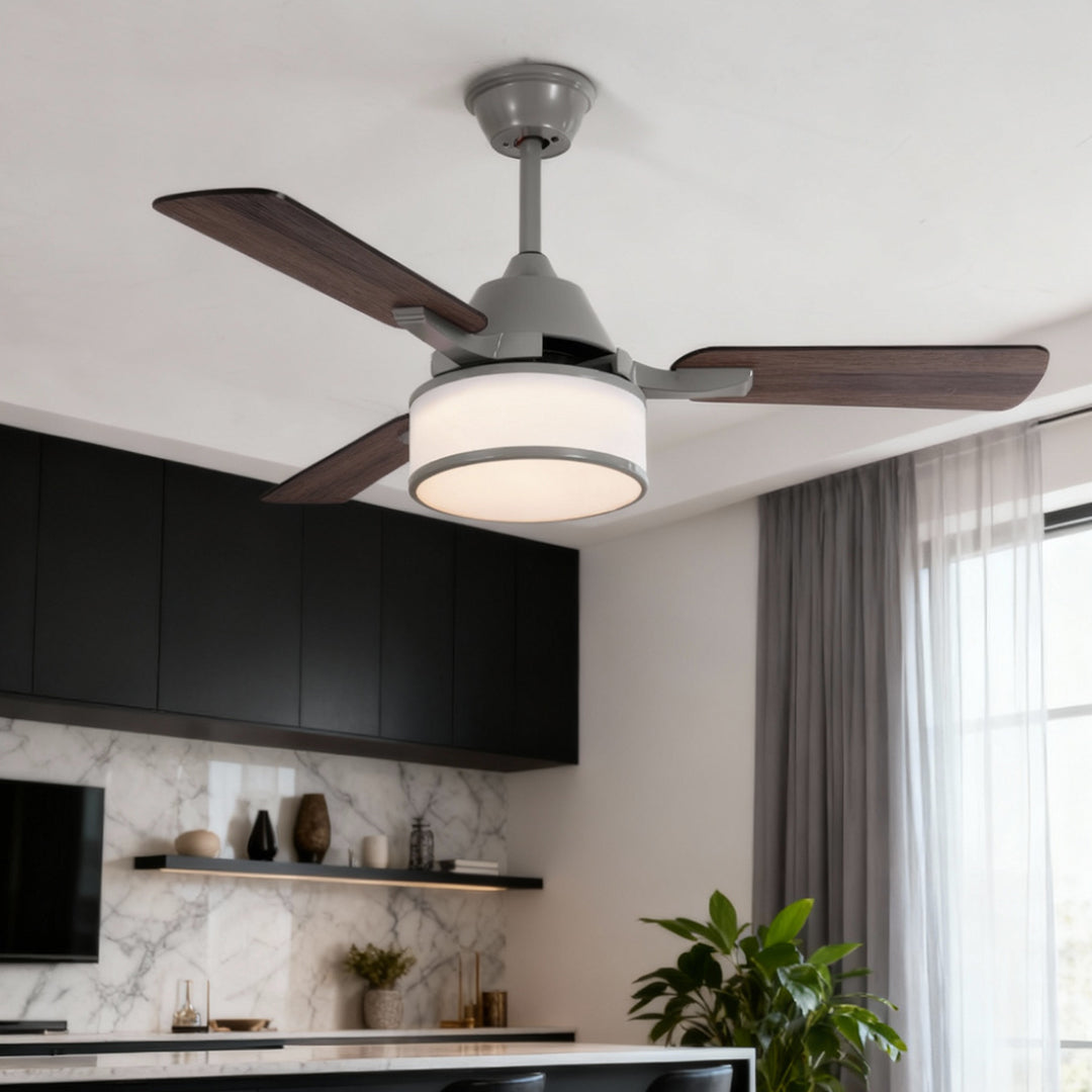 European Retro Ceiling Fan with Fabric Shade and LED Light