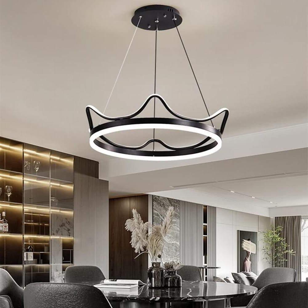 Dimmable Round Led Ring Chandelier Crown Design Modern Aluminum Acrylic Pendant Light For Living Room